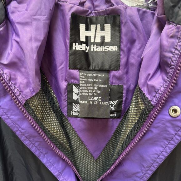 VTG Helly Hansen Men’s Packable Multi-Pocket Black Purple Rain Jacket Sz L - Picture 3 of 13